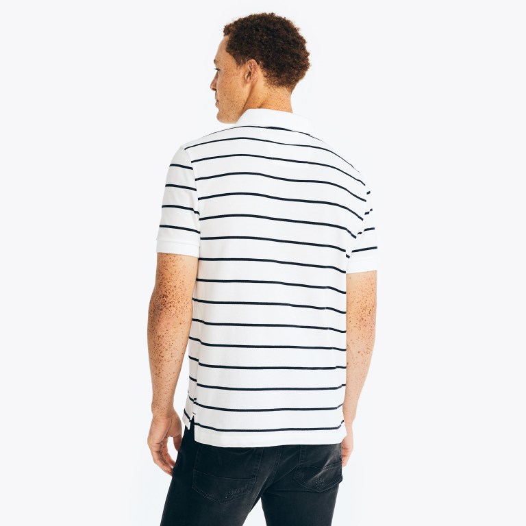 White Men's Nautica Classic Fit Striped Polo Shirts | 6kauaqMk