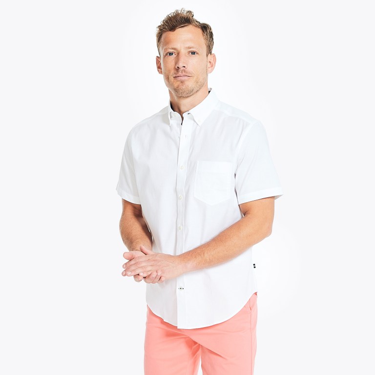 White Men's Nautica Wrinkle-resistant Wear To Work -sleeve Shirts | NSLLbR2p