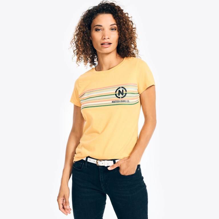 Yellow Women\'s Nautica Nautica Co. Logo T Shirts | q899UnCF