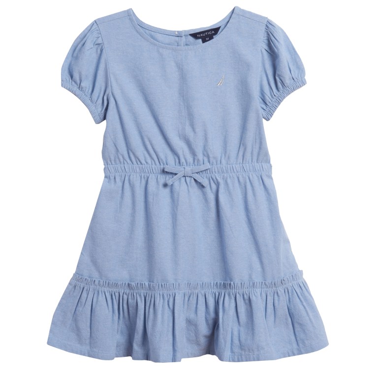 Blue Girls' Nautica Little Puff-sleeve Chambray (4-7) Dress | B3bBF6tC