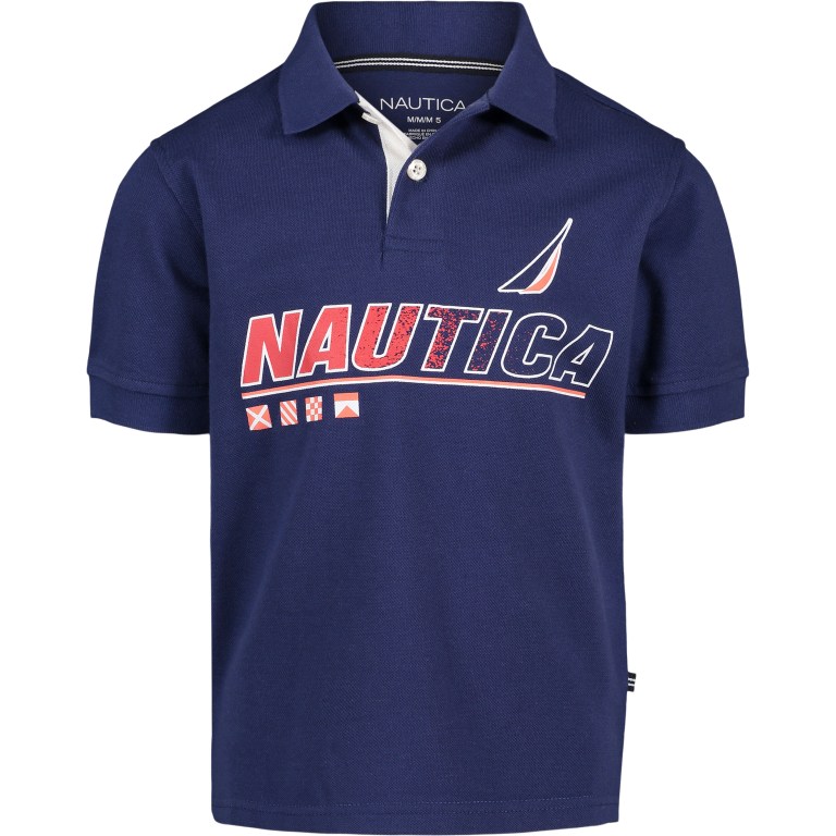 Navy Boys' Nautica Little Logo Graphics (4-7) Polo Shirts | nXldutVy