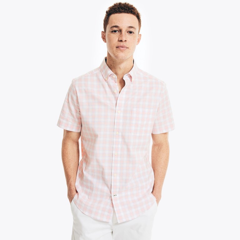 Red Men's Nautica Plaid Oxford -sleeve Shirts | xkgcLV76